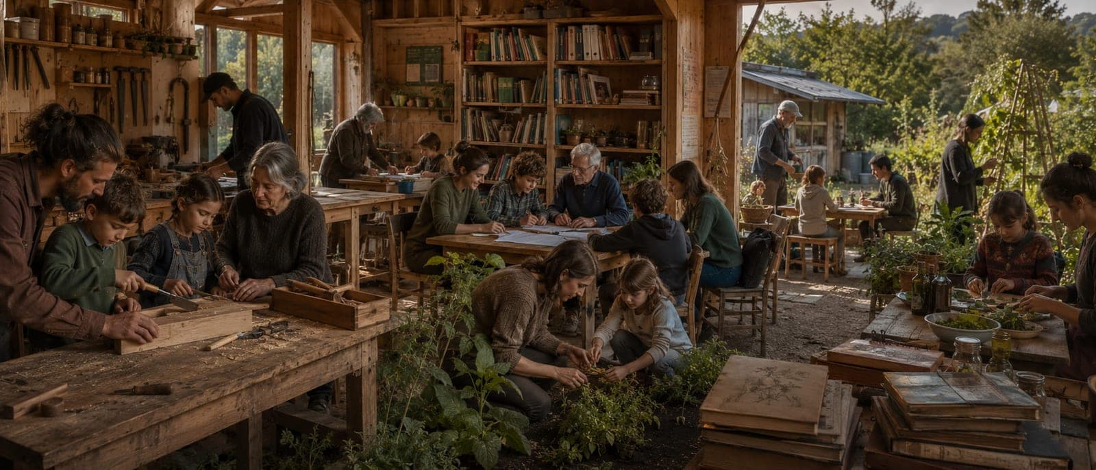 Apprentissage concret et transmission des savoirs dans un village resilient.