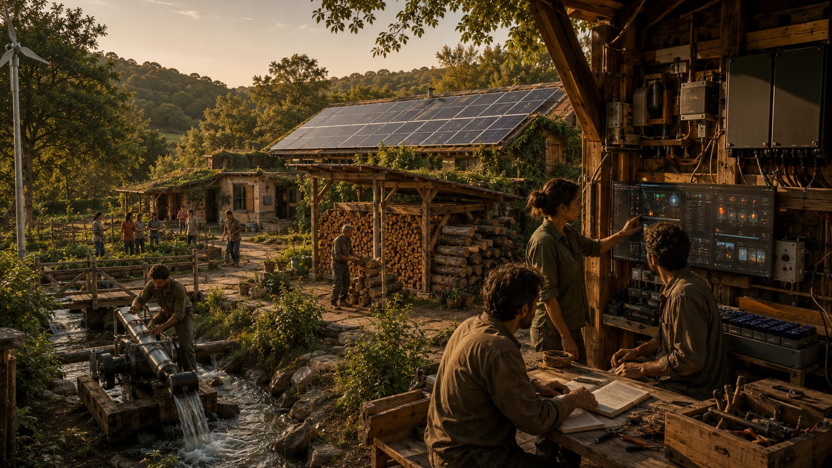 Installation solaire et habitat sobre dans un village resilient.