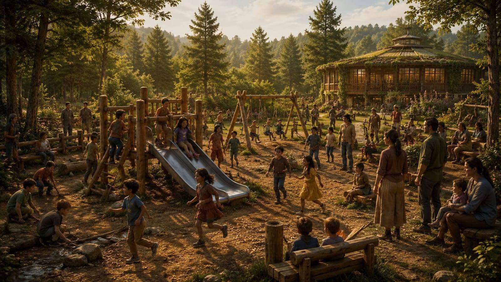 Vision d'un espace village dedie aux enfants.